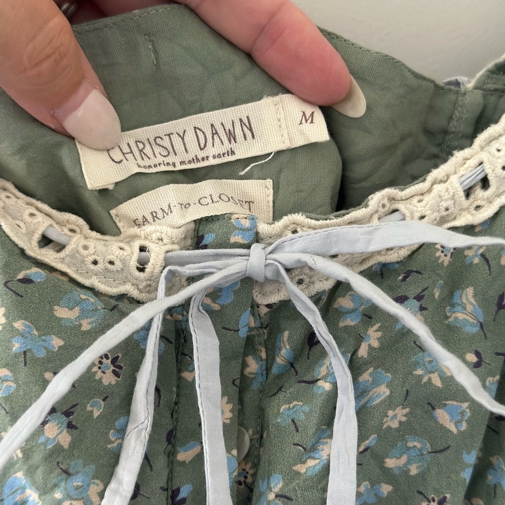 Christy Dawn Green Floral Dress with Lace Detail - Picture 5 of 6